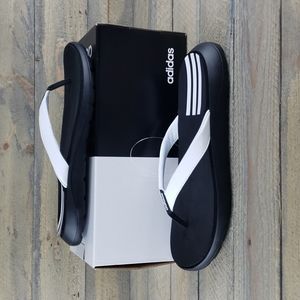 adidas Women's Comfort Flip Flops Slides Sandals Black and White NEW